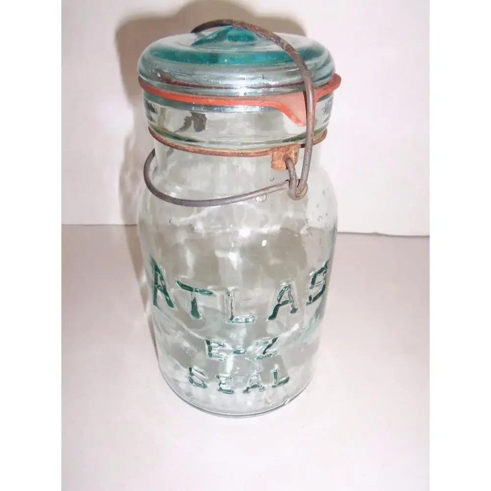 2 Atlas E-Z Seal Canning Mason Jars Blue Quart -061734